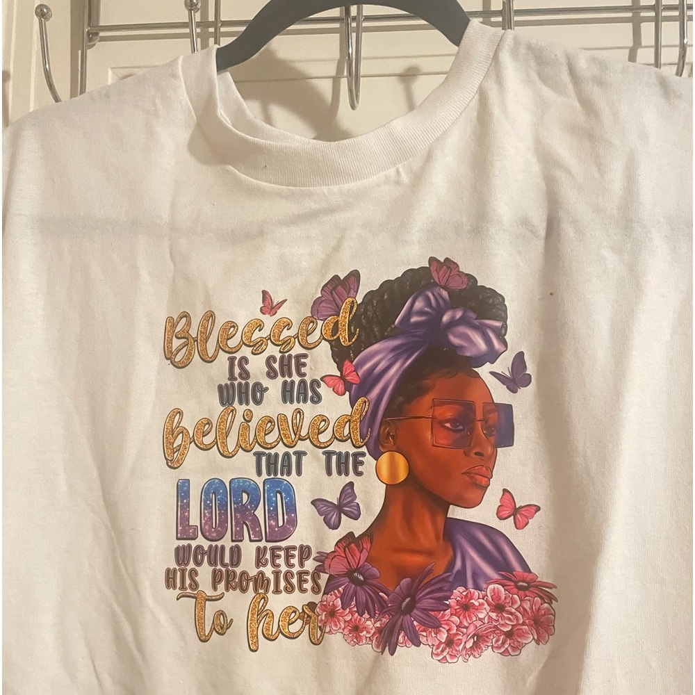 An XL women’s white Christian t shirt